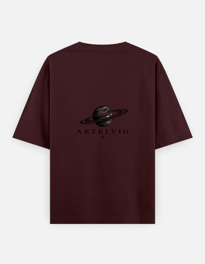 Artelvio GOOD VIBES ONLY oversized t-shirt back view in maroon