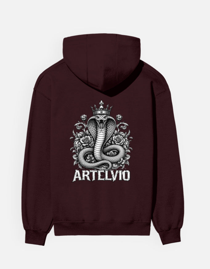 ARTELVIO Crown Cobra maroon hoodie with crowned snake graphic on back