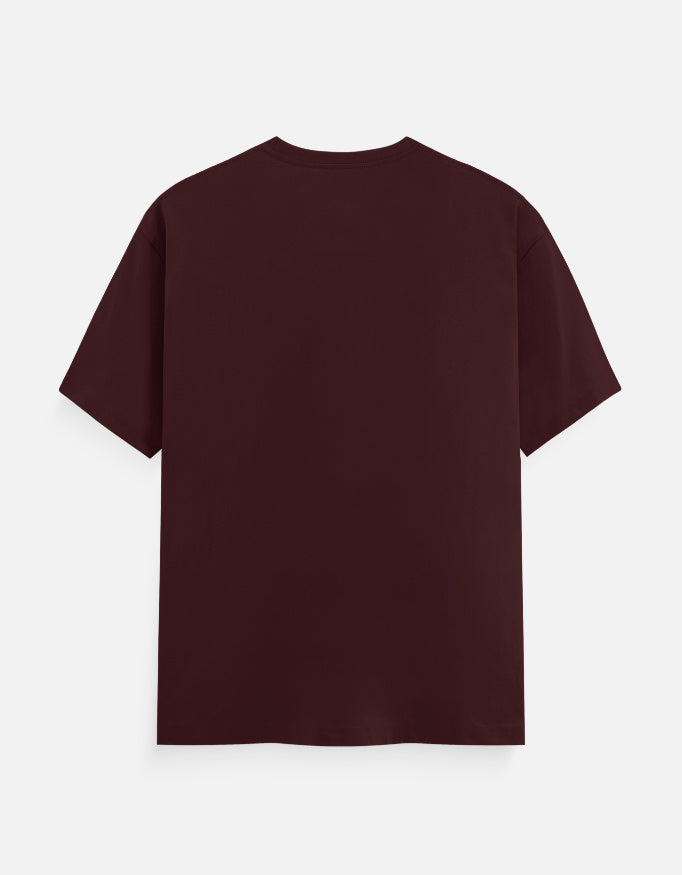 ARTELVIO Peacock Essence Tee maroon T-shirt, back view.