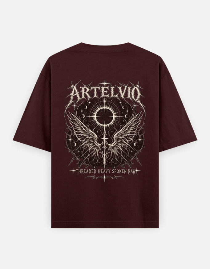 Artelvio Eclipse Wings Oversized Tee — RAW FEMME 002 in maroon