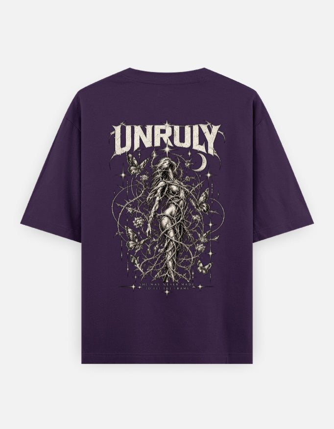 ARTELVIO Unruly oversized purple T-shirt with gothic butterfly and thorn graphic on back