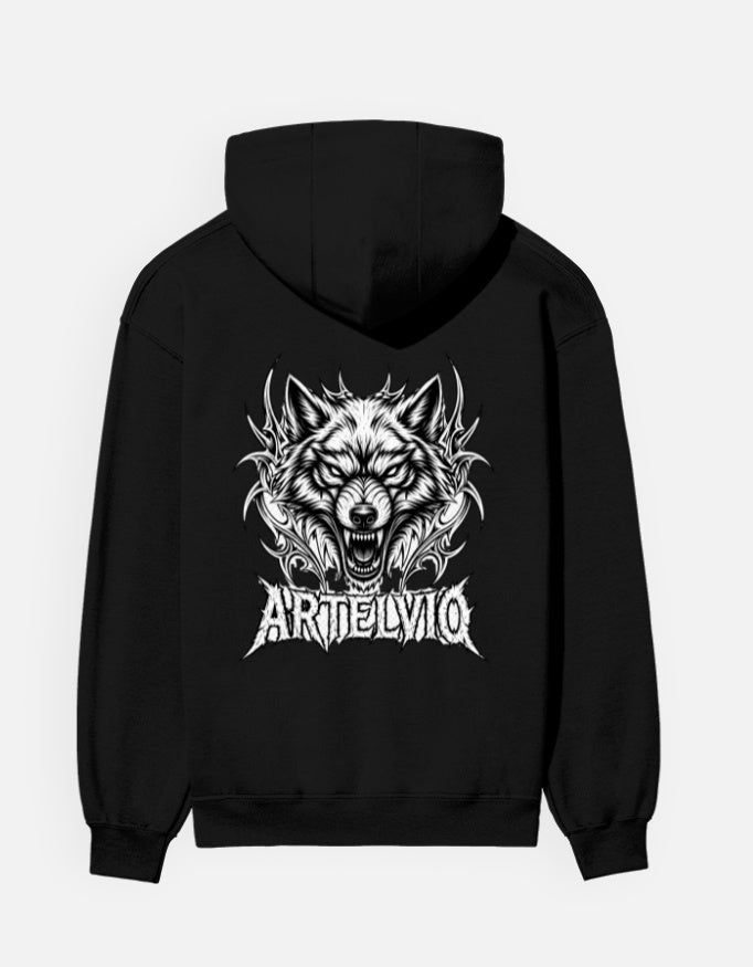 Black Artelvio Gothic Wolf Unisex Hoodie with back graphic