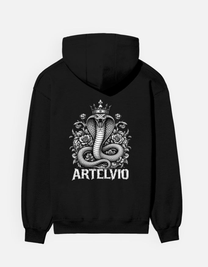 ARTELVIO Crown Cobra black hoodie with crowned snake graphic on back