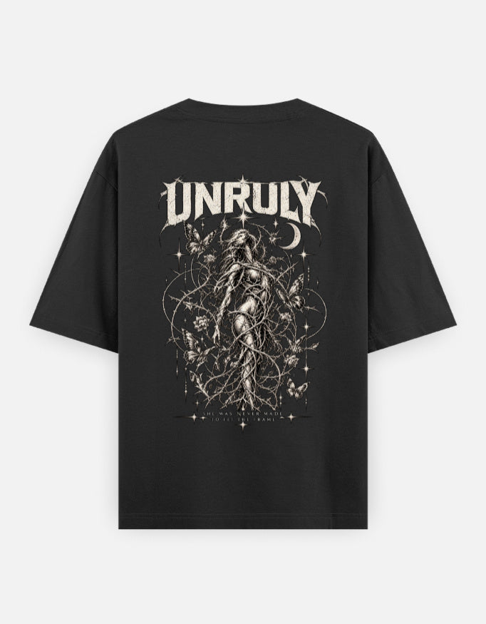 ARTELVIO Unruly oversized black T-shirt with gothic butterfly and thorn graphic on back
