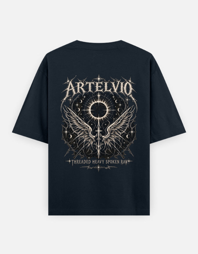 Artelvio Eclipse Wings Oversized Tee — RAW FEMME 002 in navy blue