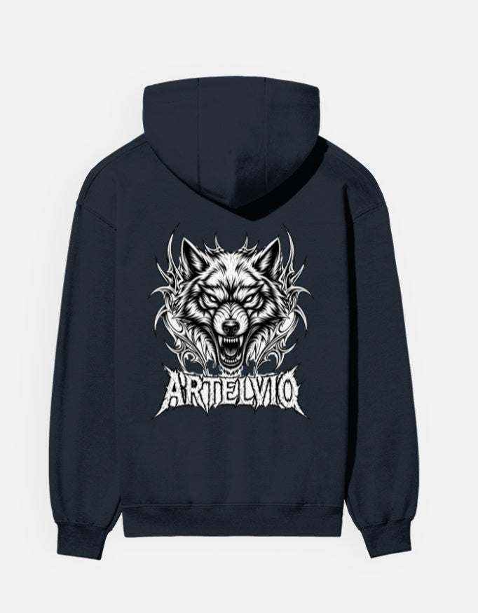 Navy blue Artelvio Gothic Wolf Unisex Hoodie with Gothic wolf graphic