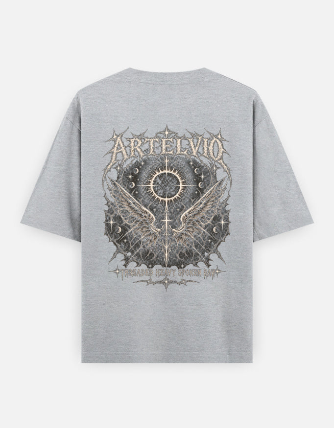 Artelvio Eclipse Wings Oversized Tee — RAW FEMME 002 in grey melange
