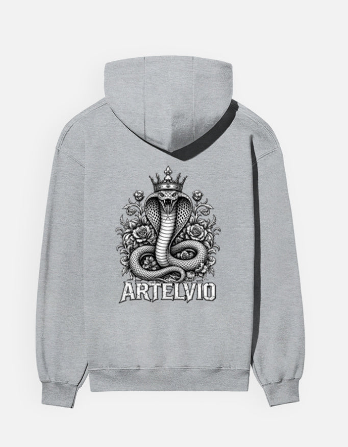 ARTELVIO Crown Cobra grey melange hoodie with crowned snake graphic on back