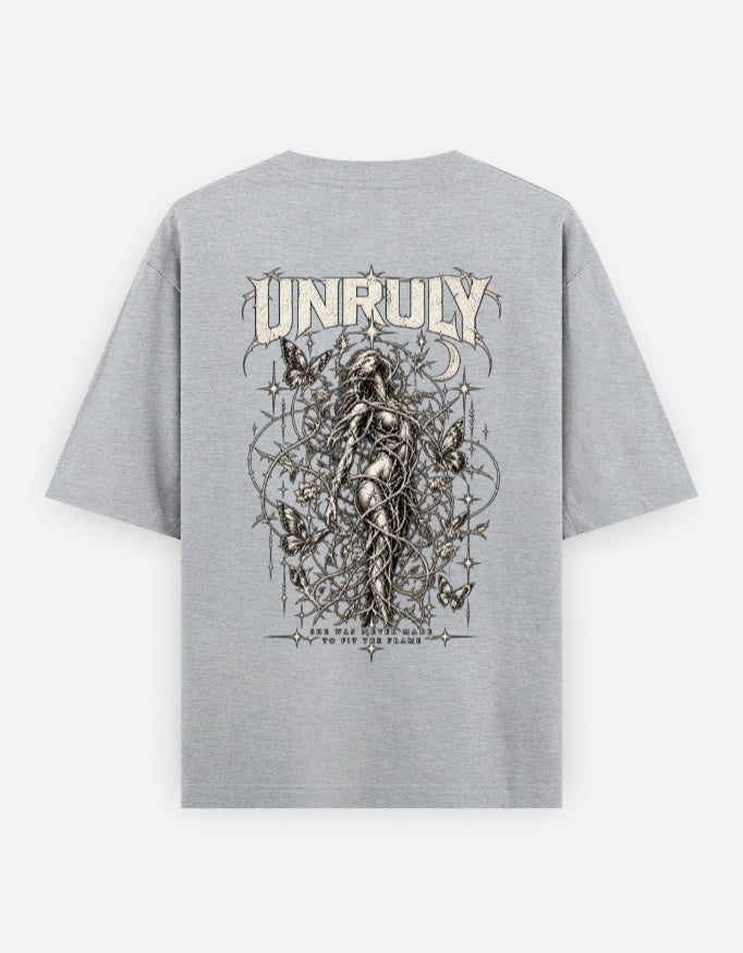 ARTELVIO Unruly oversized ash grey T-shirt with gothic butterfly and thorn graphic on back