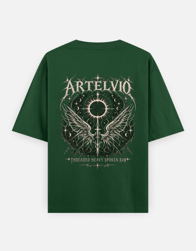 Artelvio Eclipse Wings Oversized Tee — RAW FEMME 002 in bottle green