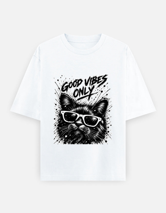 Artelvio GOOD VIBES ONLY oversized t-shirt with cat graphic