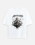 ARTELVIO COSMIC PEAKS oversized white T-shirt with mountain and celestial graphic