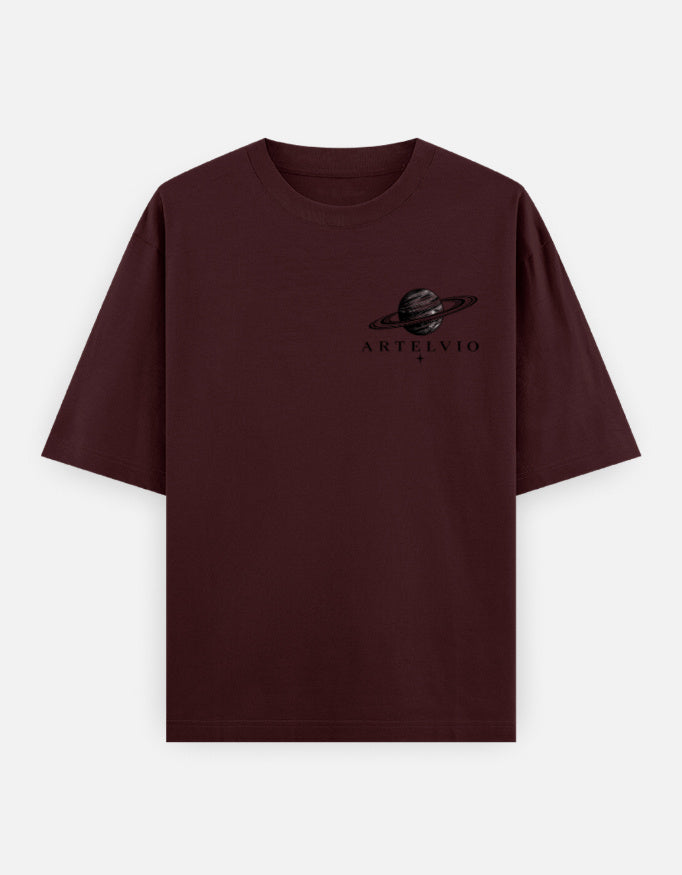 ARTELVIO Unruly oversized maroon T-shirt with signature planet crest logo on front