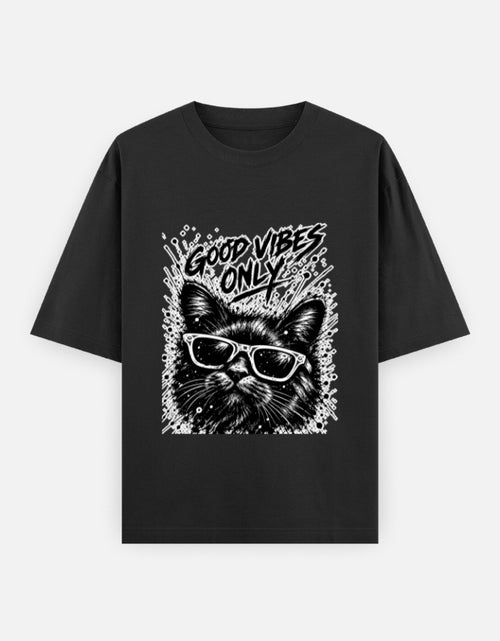 Artelvio GOOD VIBES ONLY oversized t-shirt in black with cat graphic