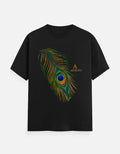 ARTELVIO Peacock Essence Tee in black with a detailed colorful peacock feather graphic.