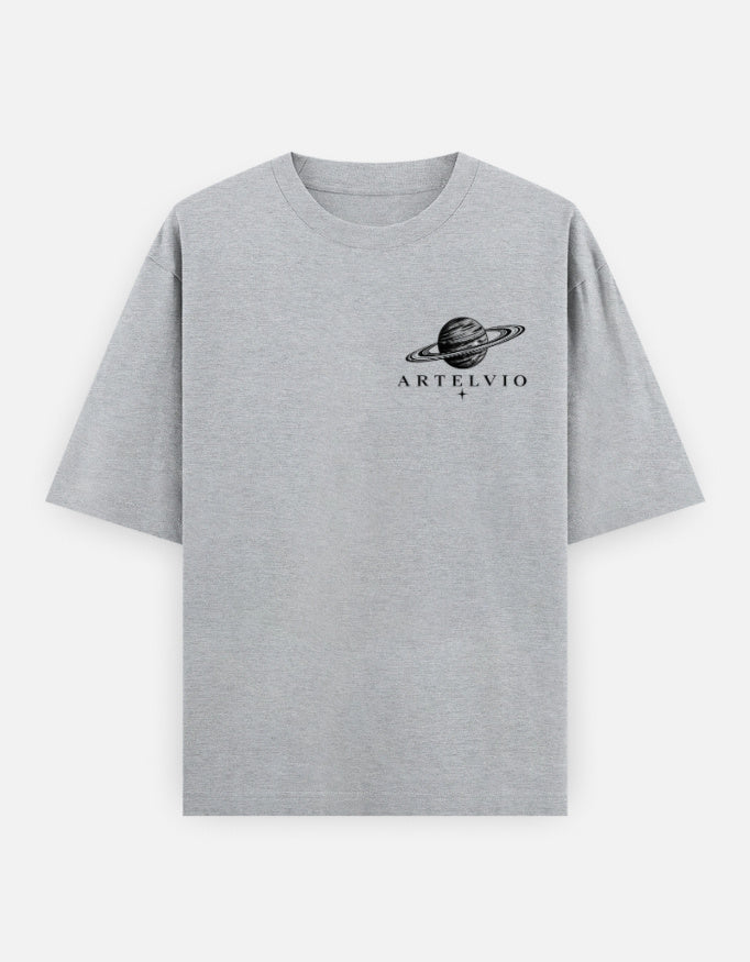 ARTELVIO Unruly oversized grey melange T-shirt with signature planet crest logo on front