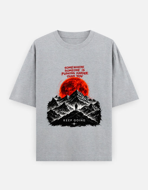 Artelvio KEEP GOING oversized t-shirt in grey with red moon graphic