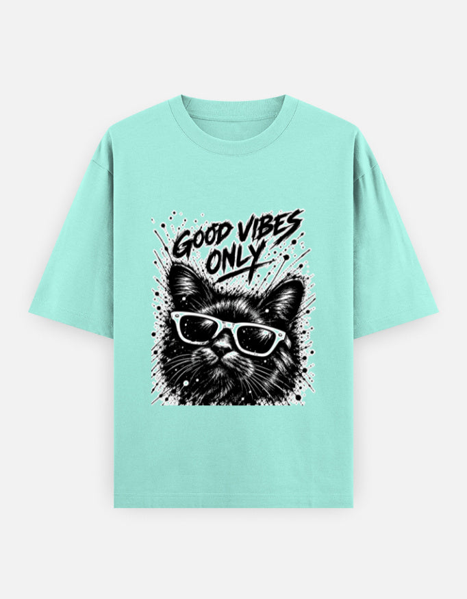 Artelvio GOOD VIBES ONLY oversized t-shirt in mint with cat graphic