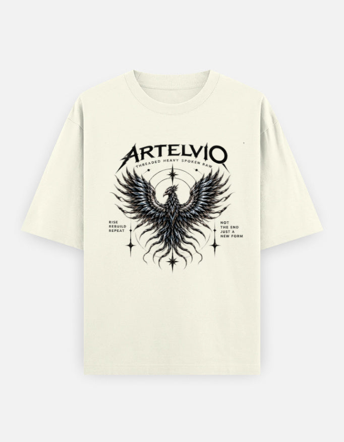 ARTELVIO Phoenix Rebirth oversized off-white heavyweight T-shirt with phoenix graphic