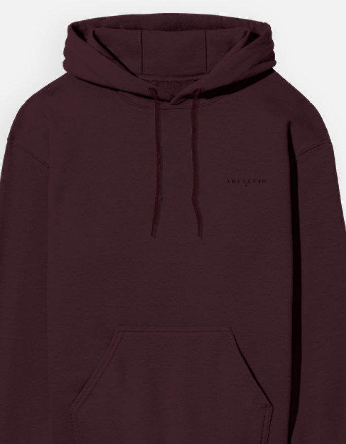 ARTELVIO logo on left chest of maroon Japanese Fox unisex hoodie