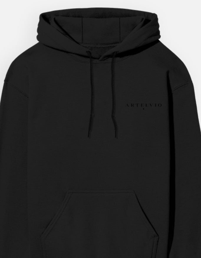Black ARTELVIO Thorned Moon Hoodie featuring the ARTELVIO logo on the front chest.