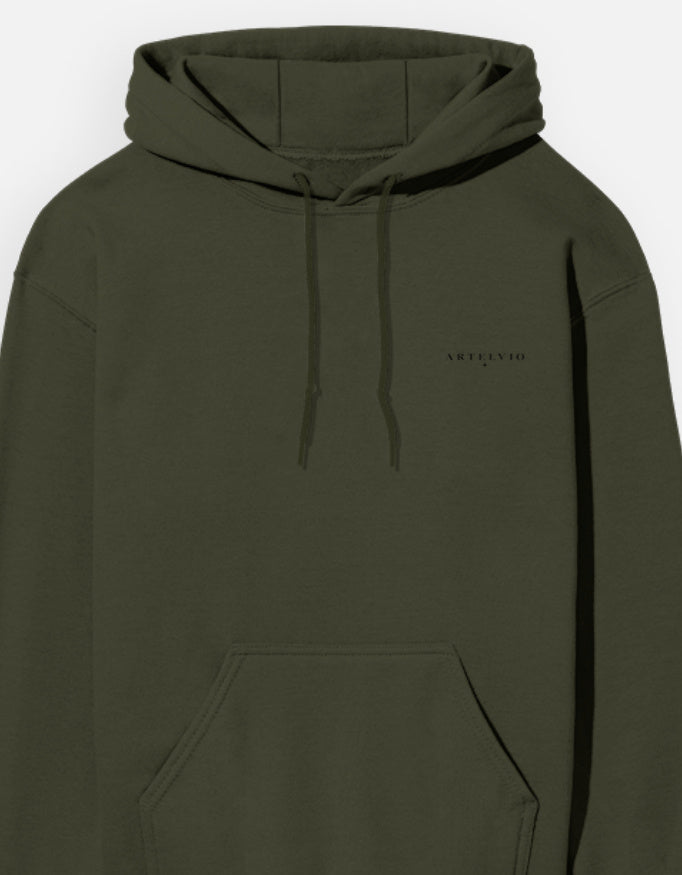 ARTELVIO Crown Cobra olive green unisex hoodie with logo on left chest