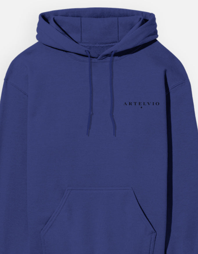 Royal blue ARTELVIO hoodie with ARTELVIO logo on the front chest