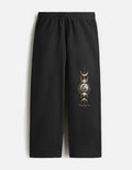 ARTELVIO COSMIC CONNECTION black oversized sweatpants with vertical moon phase graphic