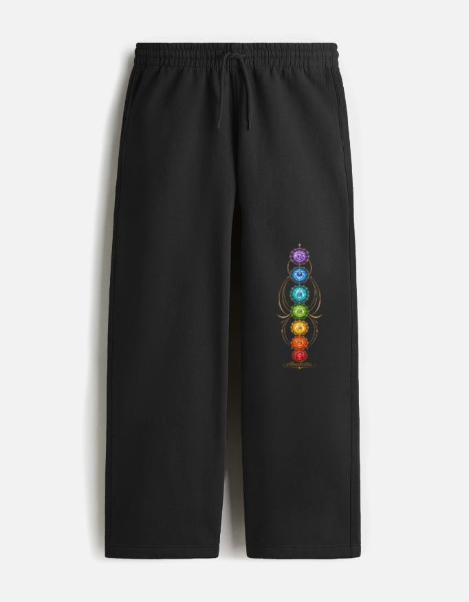 ARTELVIO ANAHATA black oversized sweatpants with vertical multicolor chakra graphic